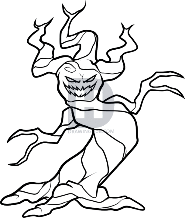 609x720 How To Draw A Haunted Tree, Halloween Tree, Step