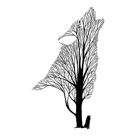 450x450 Vector Of Wolf Face Blend Tree Drawing