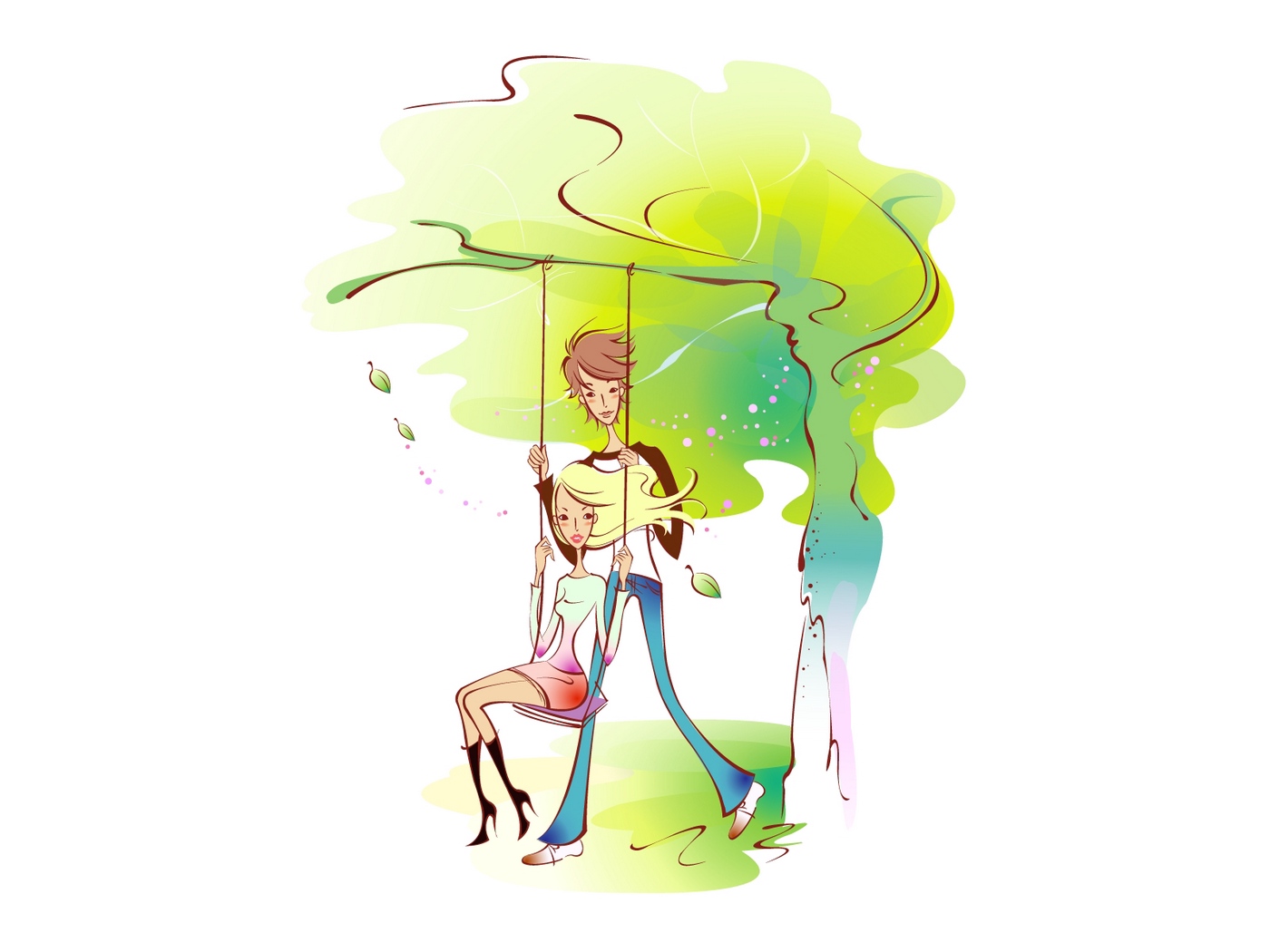 1400x1050 Download Wallpaper Couple, Art, Drawing, Love, Swing