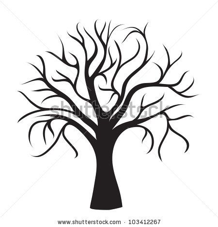 450x470 Black Tree Without Leaves On White Background, Vector Image