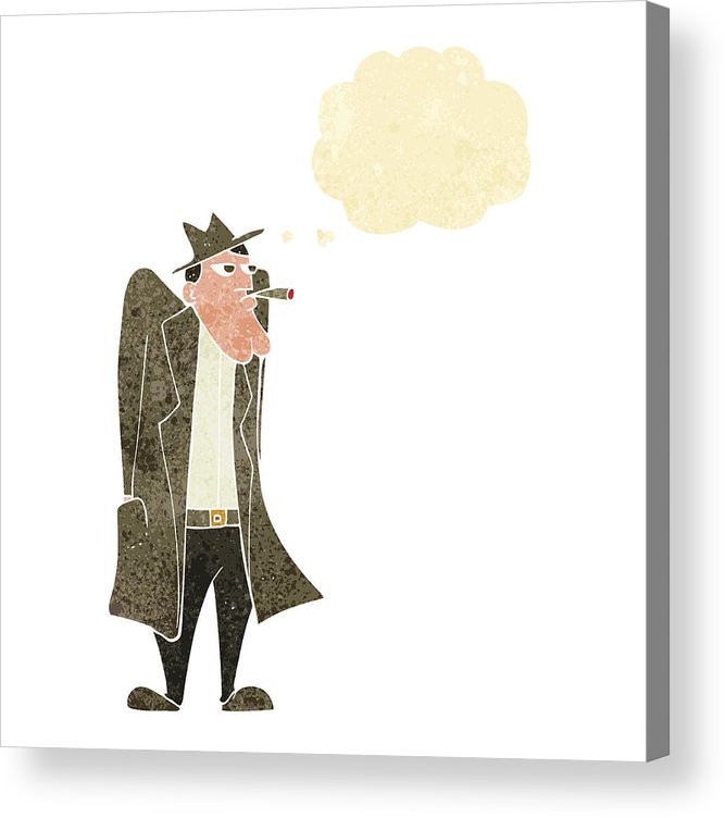 667x752 Cartoon Man In Hat And Trench Coat With Thought Bubble Acrylic