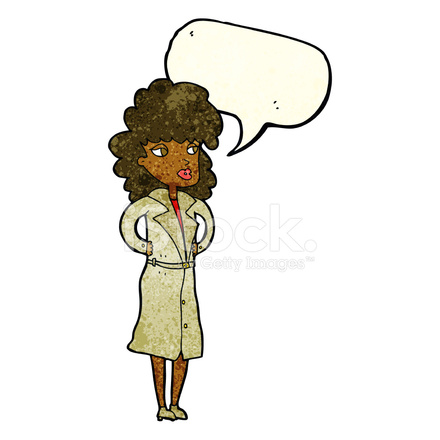 440x440 Cartoon Woman In Trench Coat With Speech Bubble Stock Vector