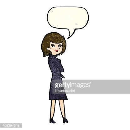 415x415 Cartoon Woman In Trench Coat With Speech Bubble Premium Clipart