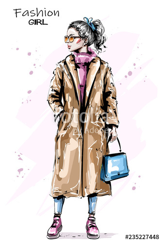 334x500 Hand Drawn Beautiful Young Woman With Ponytail Stylish Elegant