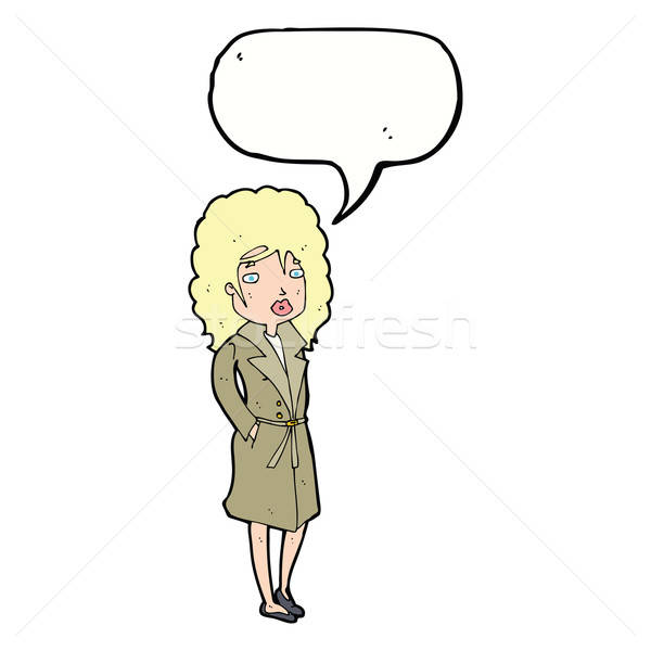 600x600 Cartoon Woman In Trench Coat With Speech Bubble Vector