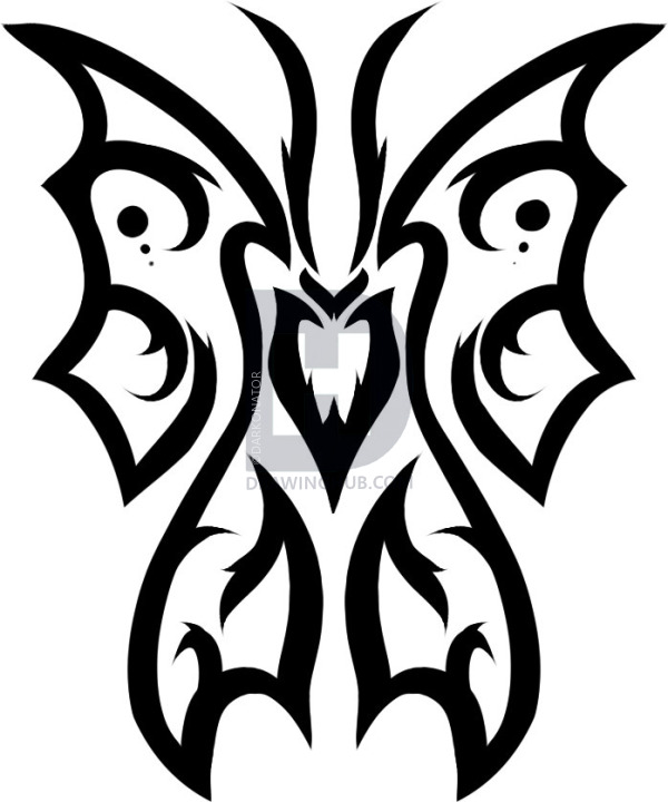 600x720 How To Draw A Tribal Butterfly, Tribal Butterfly Tattoo, Step