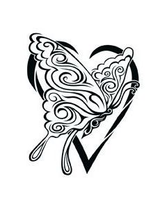 240x300 Tribal Butterfly Heart Temporary Tattoo