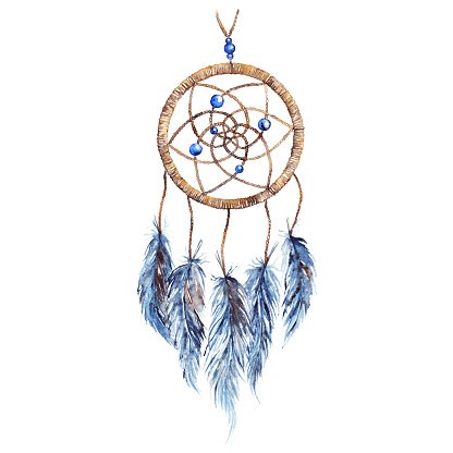 416x416 Watercolor Ethnic Tribal Hand Made Feather Dreamcatcher Isolated
