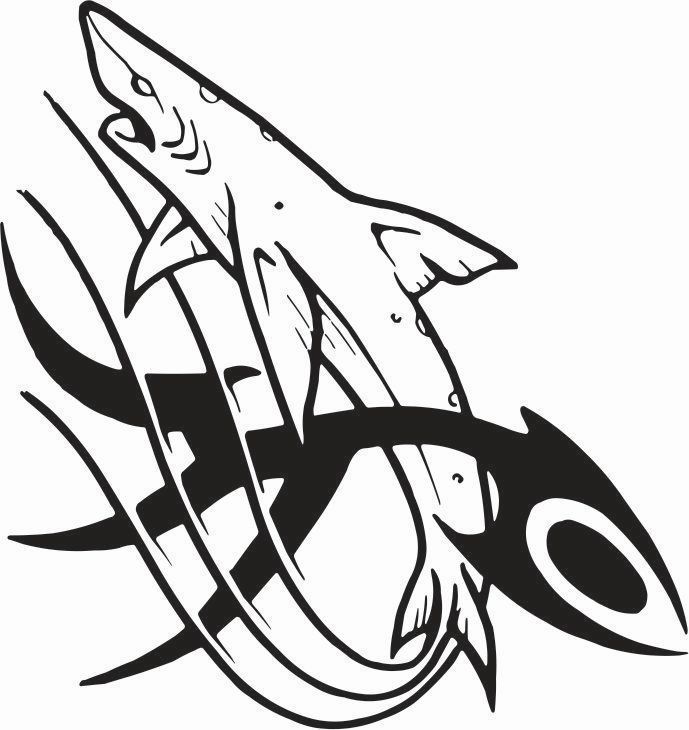 689x730 Shark With Tribal Fish Car Decal Sticker