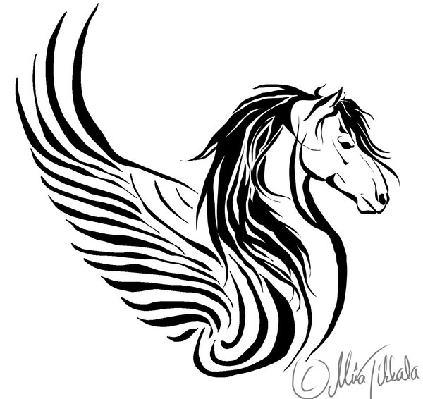 600x566 Black Tribal Horse Head Tattoos Design