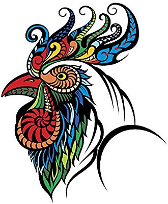 330x400 Rainbow Tribal Pattern Rooster Chicken Drawing Vinyl
