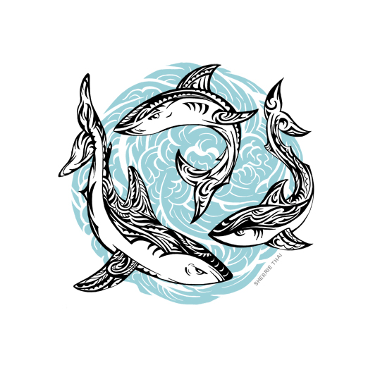 539x535 Tribal Sharks Tattoo Design