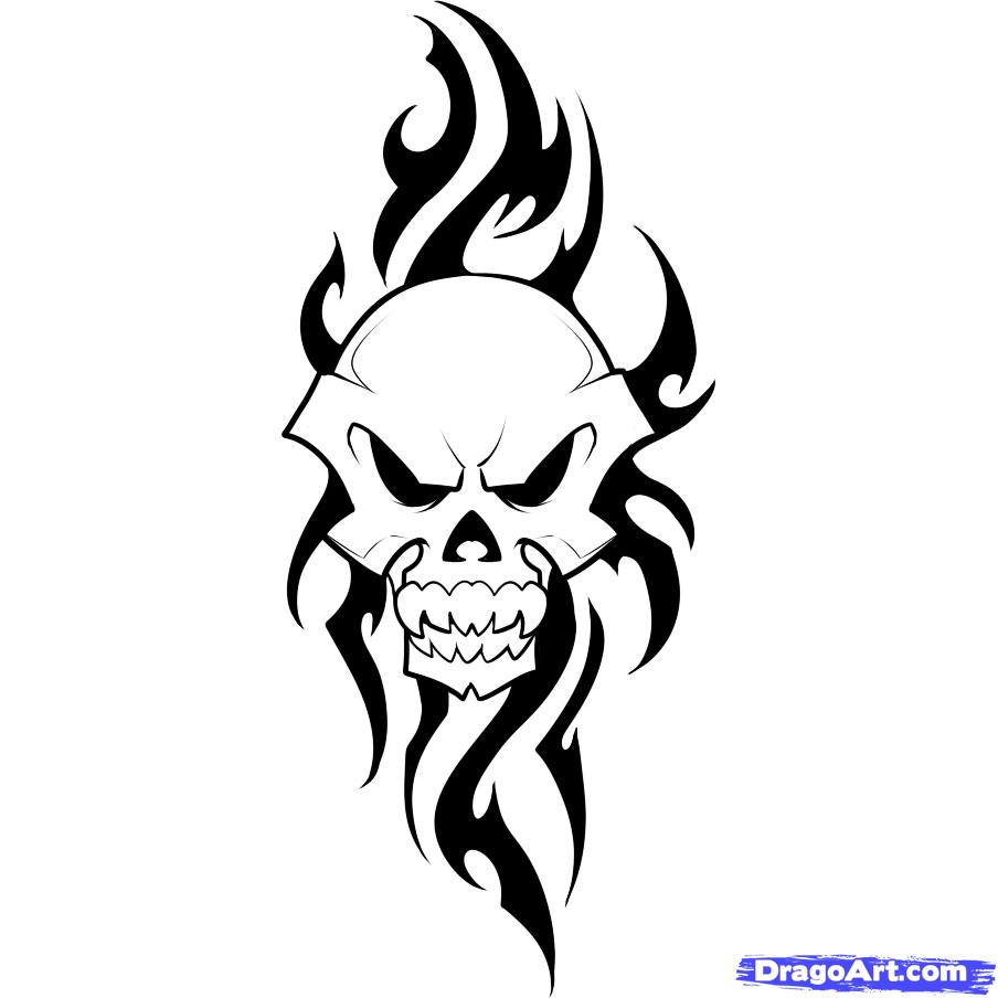 904x904 How To Draw A Tribal Skull, Step