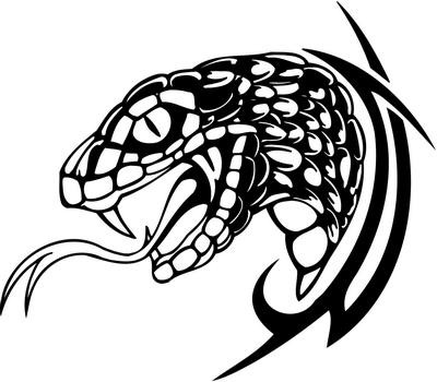 400x350 Frightening Tribal Snake Head With Curles Tattoo Design