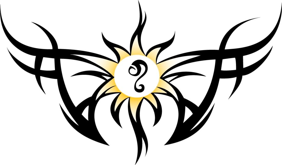 1098x642 Tribal Sun And Leo Sign Tattoo Design For Lower Back
