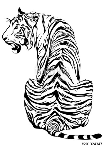 354x500 Tiger Sit Down And Look Back Design For Tribal Tattoo Vector