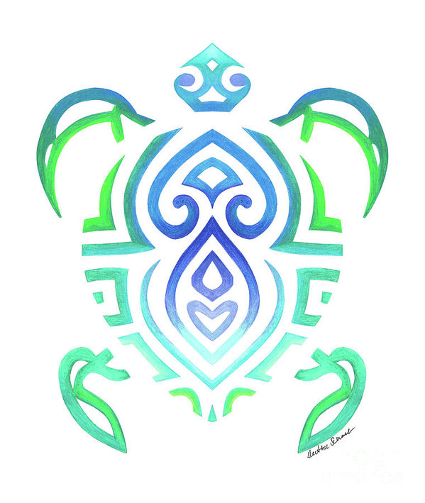 599x709 Tribal Turtle White Background Art Print