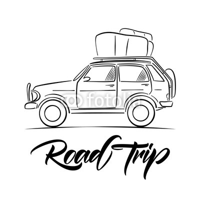 400x400 Hand Drawn Travel Car With Luggage On The Roof And Handwritten