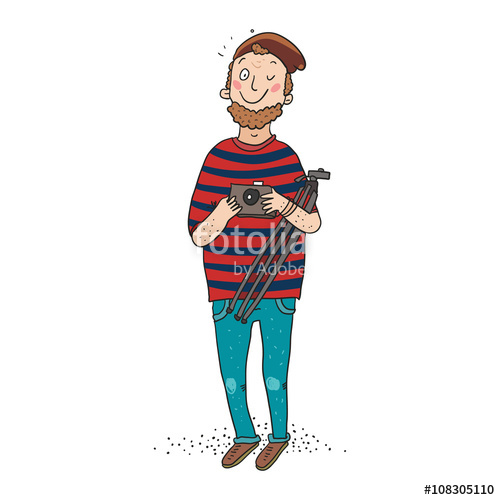 500x500 Cute Hipster Photographer With Camera And Tripod Male Character