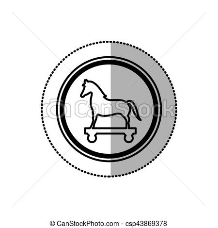 450x470 Monochrome Middle Shadow Sticker Of Trojan Horse In Circle Vector