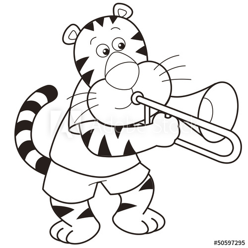 500x500 Cartoon Tiger Playing A Trombone