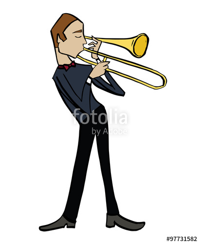 411x500 Cartoon Trombonist Musician Playing A Trombone Clipart, Hand