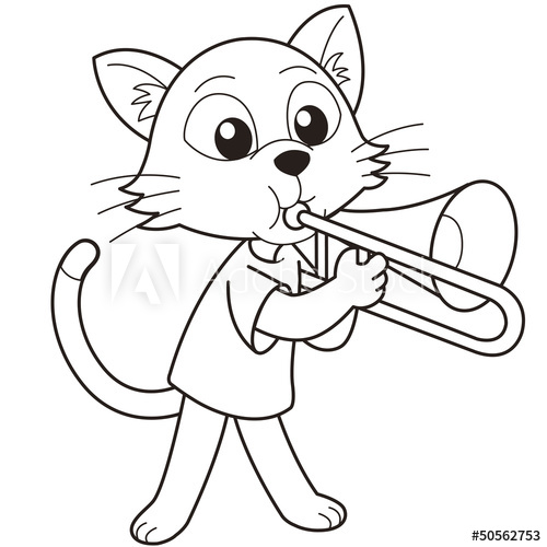 500x500 Cartoon Cat Playing A Trombone