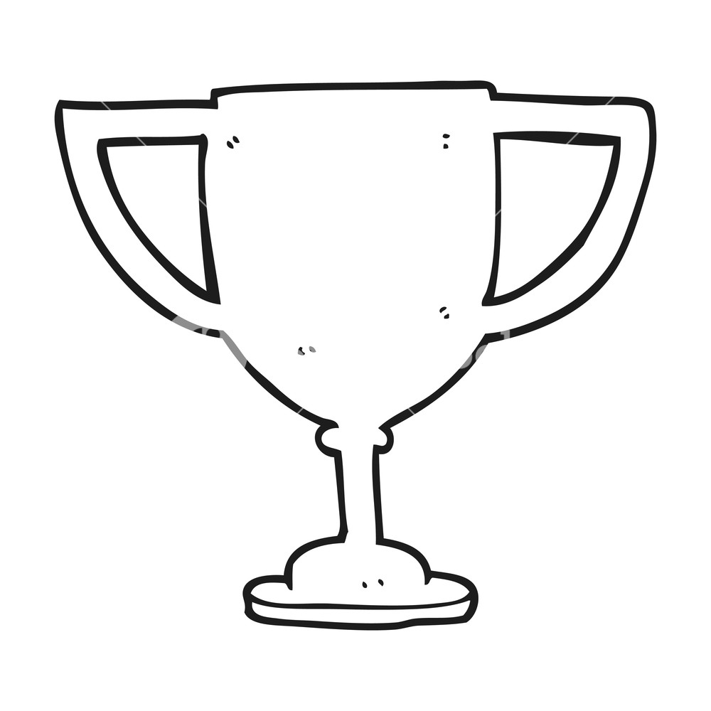 1000x1000 Freehand Drawn Black And White Cartoon Sports Trophy Royalty Free