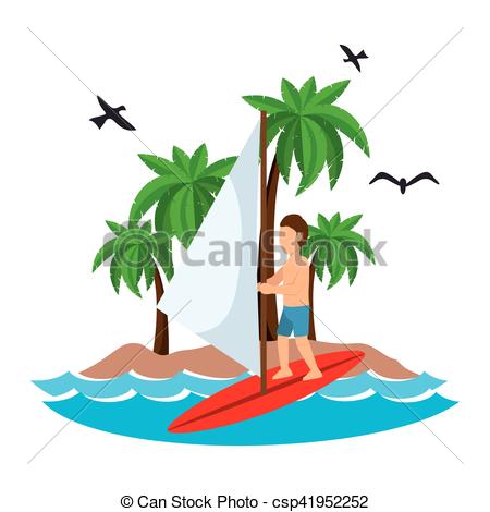 450x470 Surfing Man Waves Beach Tropical Vector Illustration
