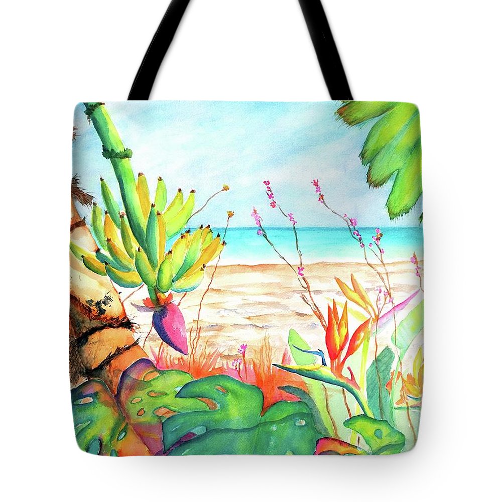 1000x1000 Tropical Beach Plants Ocean Front Tote Bag For Sale