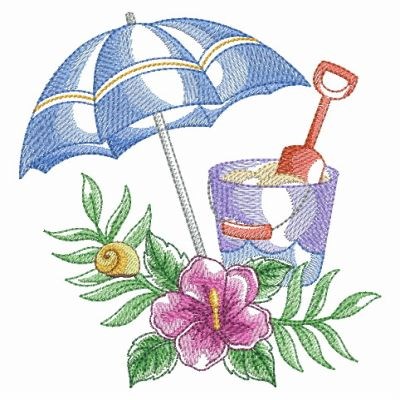 400x400 Tropical Beach Scene Embroidery Designs, Machine Embroidery