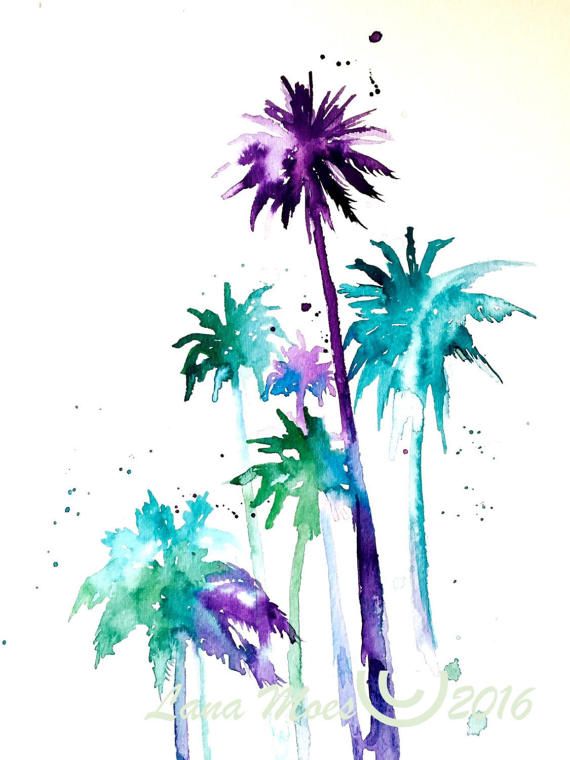 570x760 Tropical Palm Trees Watercolors Painting