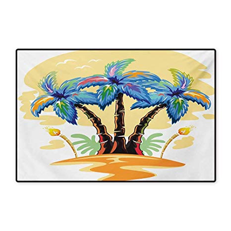 466x466 Palm Tree Bath Mats Carpet Colorful Cartoon Tropical