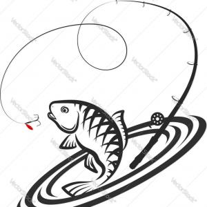 300x300 Stock Illustration Trout Fish Jumping Out Water Black White