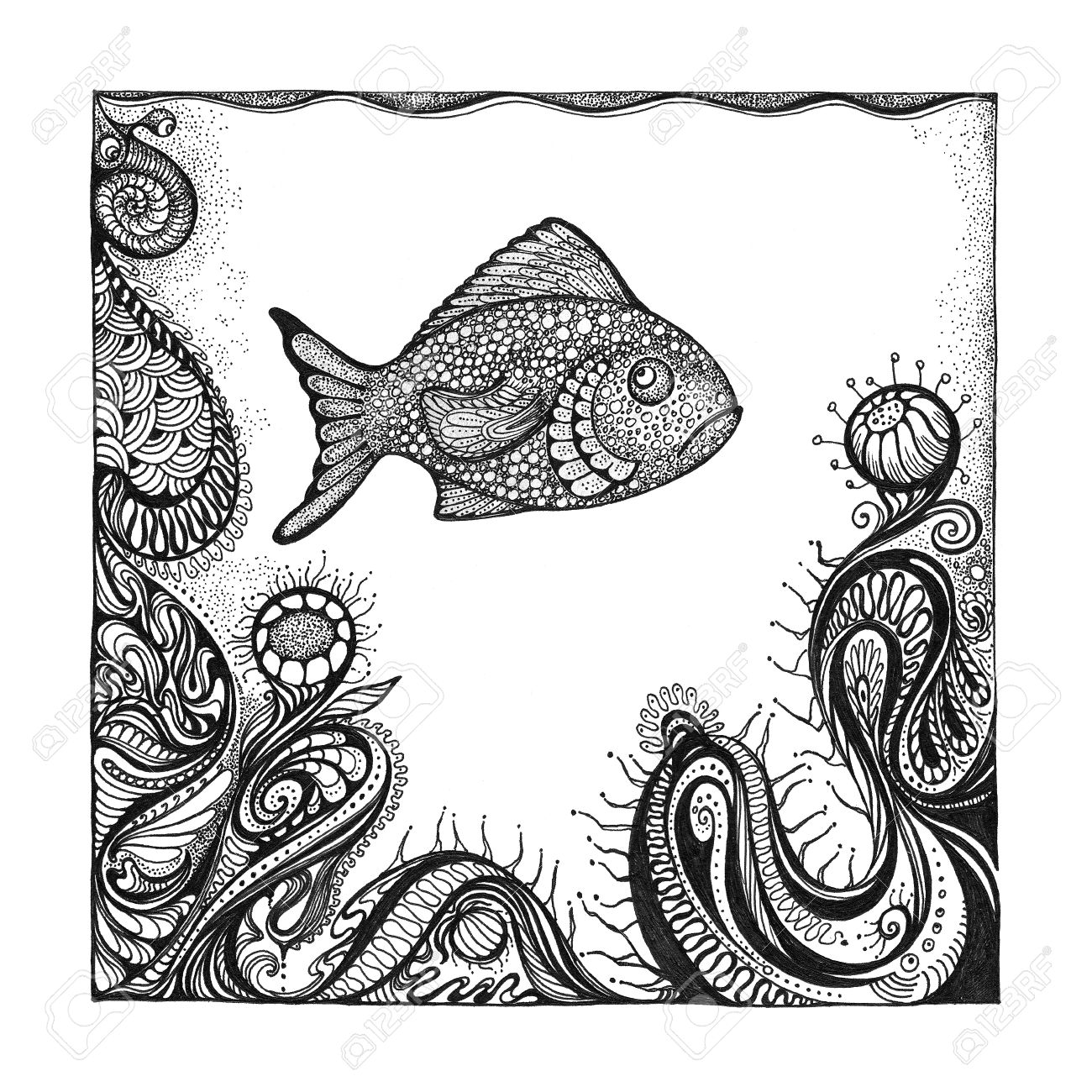 1300x1300 Trout Drawing Abstract For Free Download
