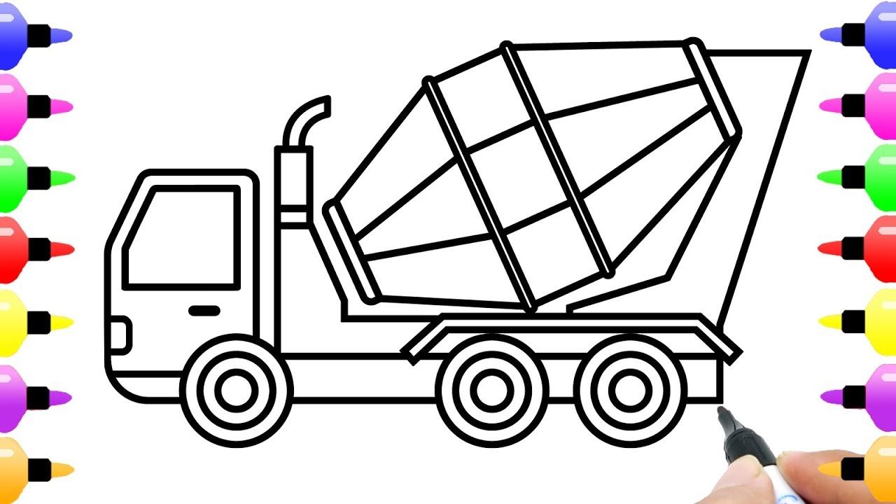 1280x720 How To Draw Concrete Mixer Truck For Kid Truck Coloring Book