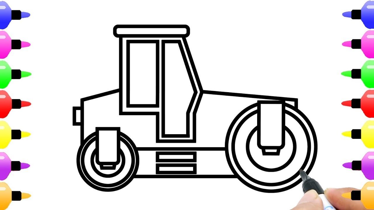 1280x720 Road Roller Truck Drawing And Coloring Pages For Kids With Colored