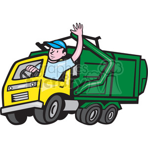 300x300 Garbage Truck Driver Wave Iso Clipart Royalty Free Clipart