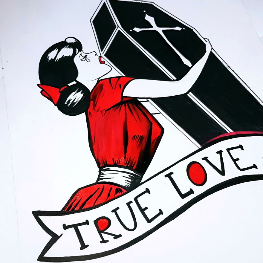 880x880 i illustrate the idea of embracing death in pop art drawings