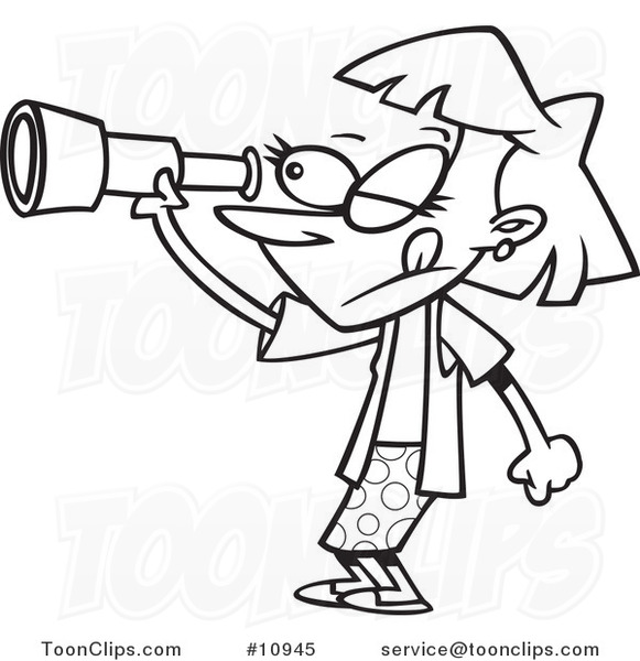 581x600 Cartoon Black And White Line Drawing Of A Spying Lady