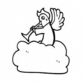 275x275 Line Drawing Cartoon Angel On Cloud With Trumpet Image