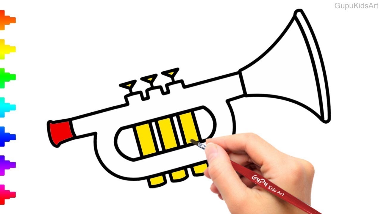 1280x720 toy trumpet drawing and coloring for kids how to draw trumpet
