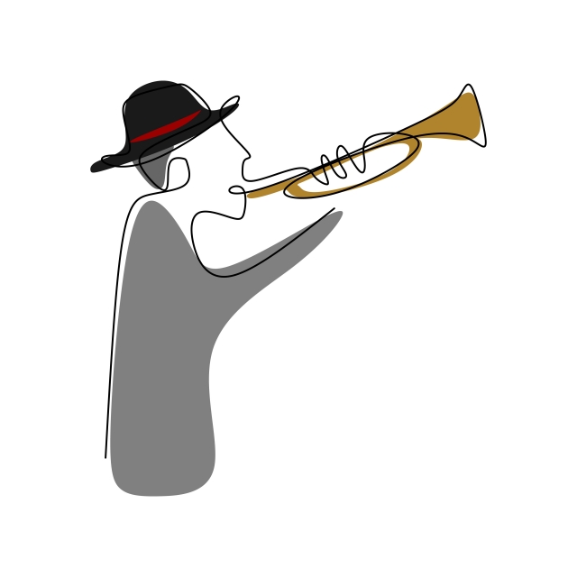 640x640 Continuous Line Drawing Of Jazz Musicians Playing Trumpet Music