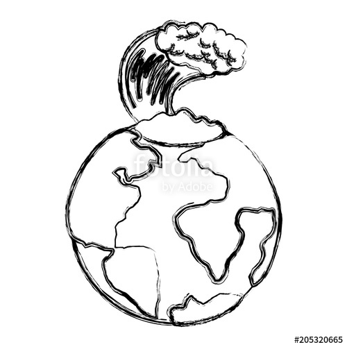 500x500 Earth Planet With Tsunami Natural Disaster Vector Illustration