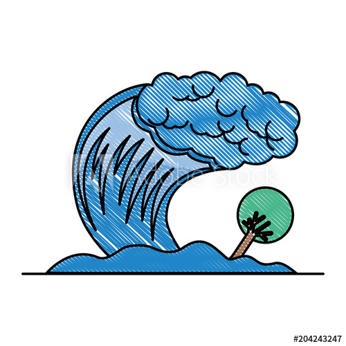 500x500 Tsunami Sea Wave With Tree Vector Illustration Design