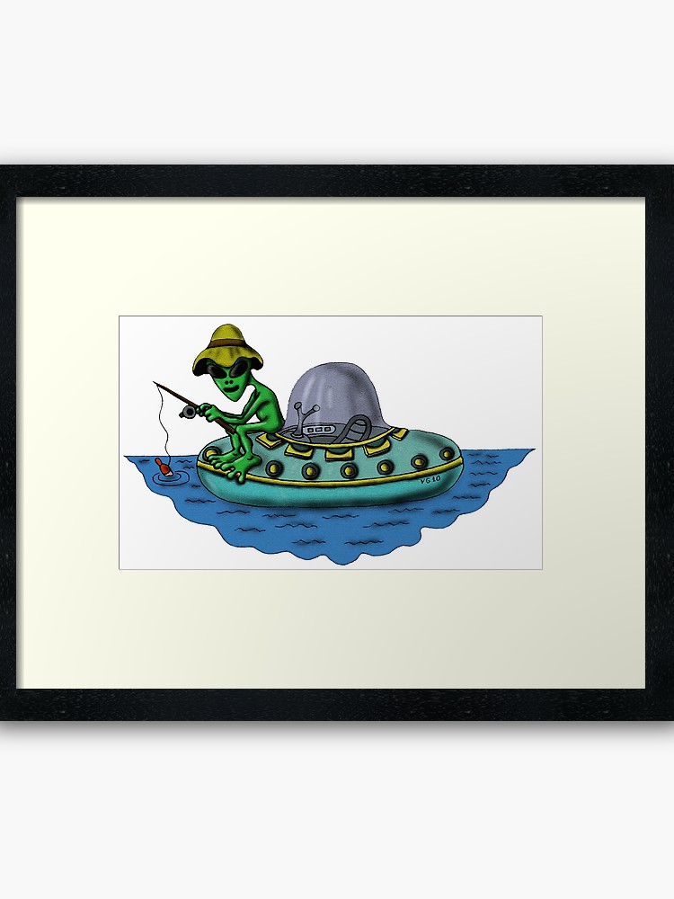 750x1000 Fishing Alien Funny Cartoon Drawing Framed Art Print