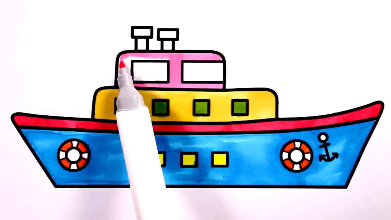 1280x720 Boat Coloring, Teach To Draw With Kids Kindergarten Baby Video
