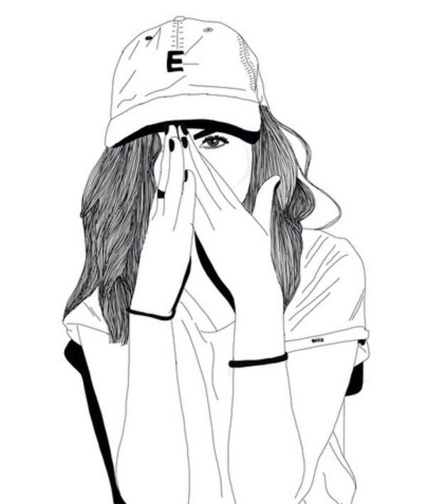 610x709 Black And White, Cap, Drawing, Follow, Girl, Outline, Outlines