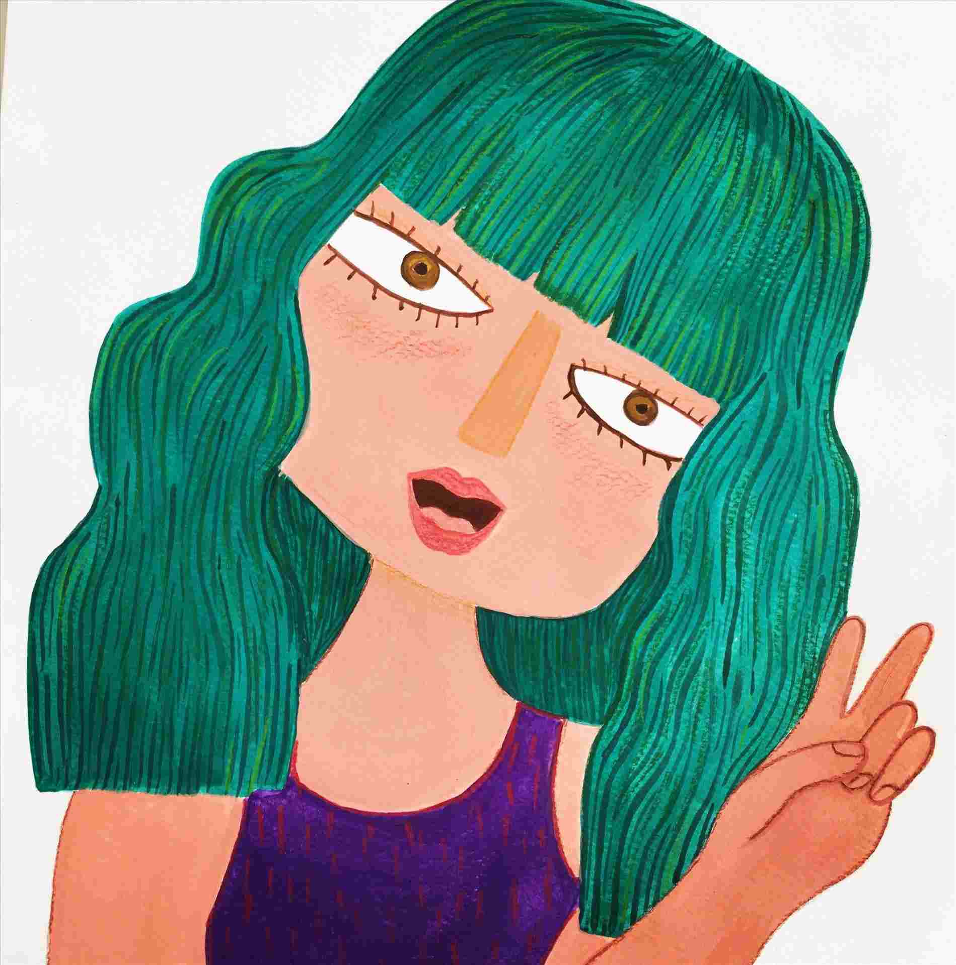 1899x1916 Coloured Cute Girl Drawing