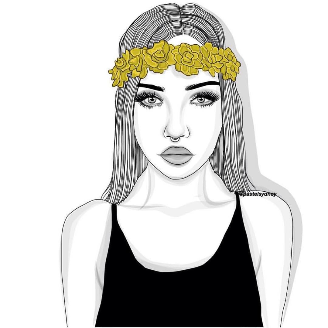 1080x1080 Yellow Wreath Outlines Tumblr Girl Drawing, Pencil Drawings